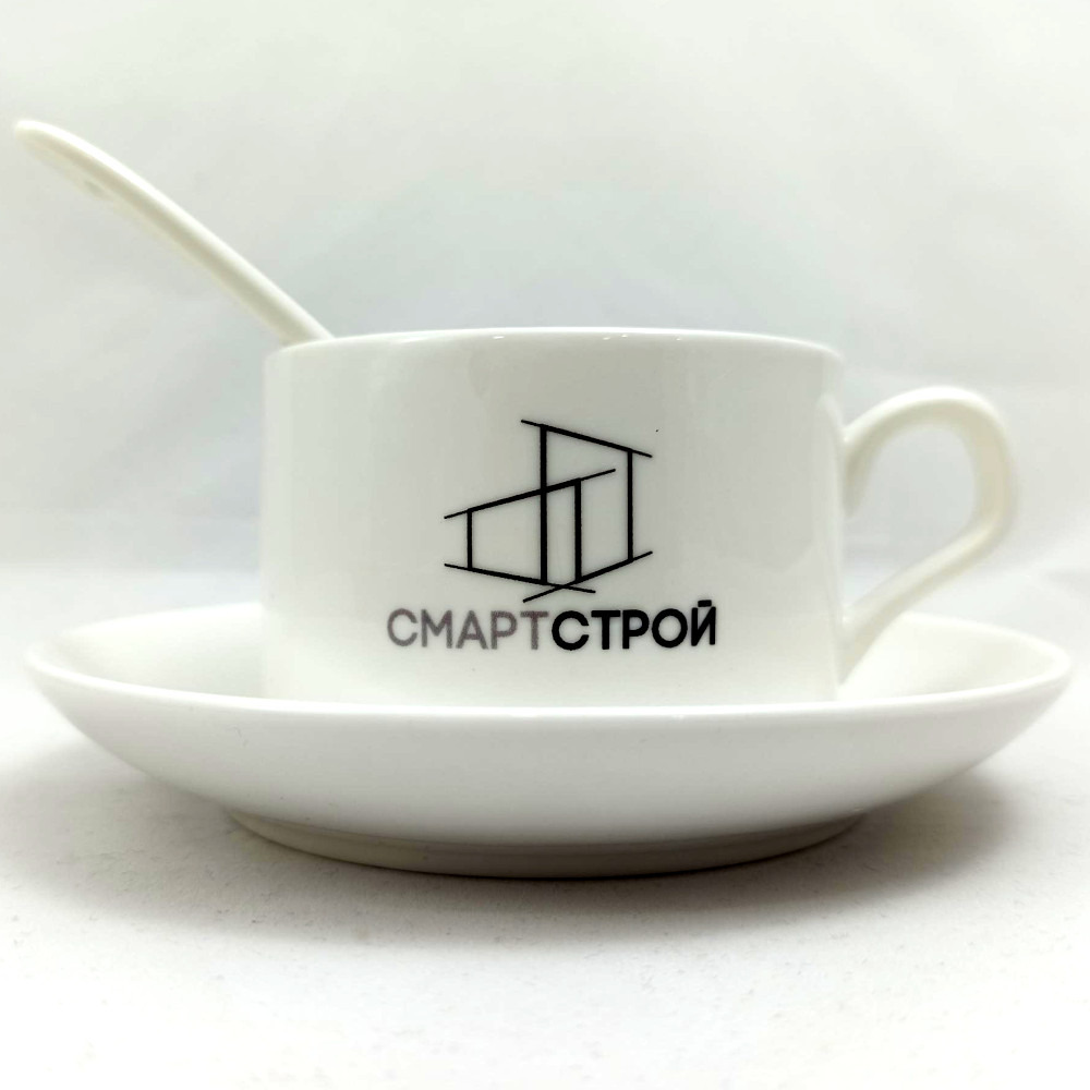 набор чашка + блюдце + ложка с печатью
