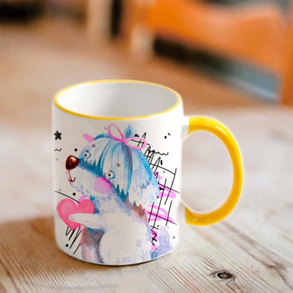 Кружка со цветными ободком и ручкой