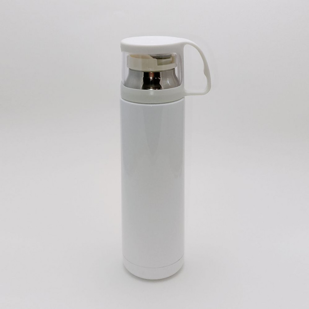 Печать на металлическом термосе с прозрачной крышкой-кружкой